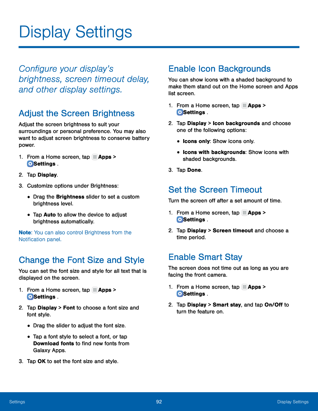 Display Settings Galaxy Tab S2 8.0 NOOK Wi-Fi