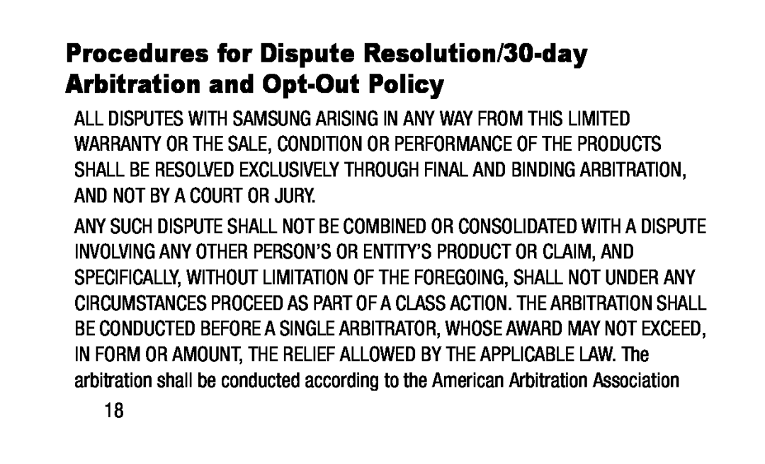 Procedures for Dispute Resolution/30-dayArbitration and Opt-OutPolicy Galaxy Tab S2 8.0 Wi-Fi