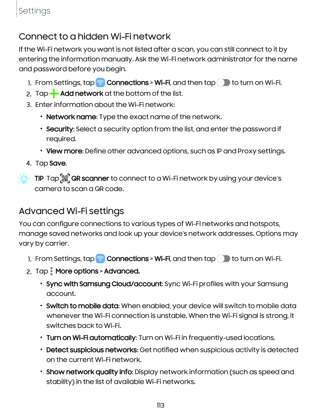 Connect to a hidden Wi-Finetwork Advanced Wi-Fisettings