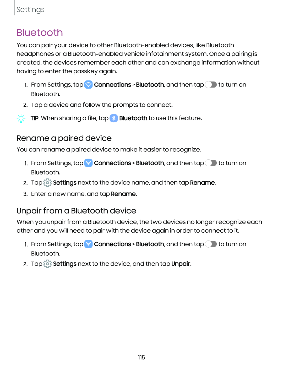 Unpair from a Bluetooth device Galaxy S10 AT&T