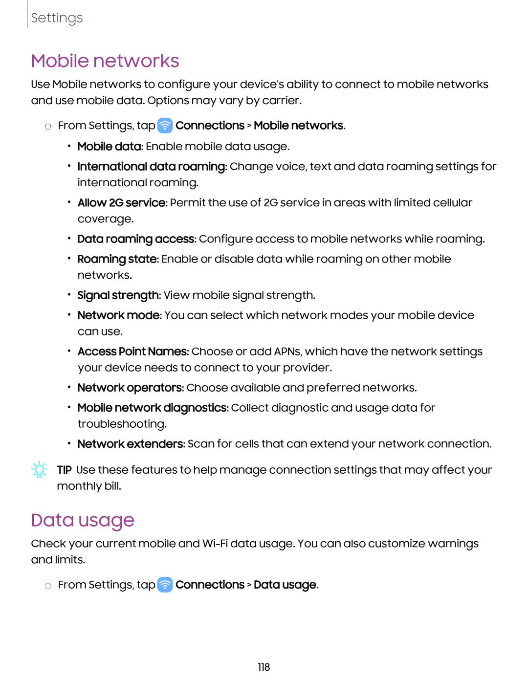 Mobile networks Data usage