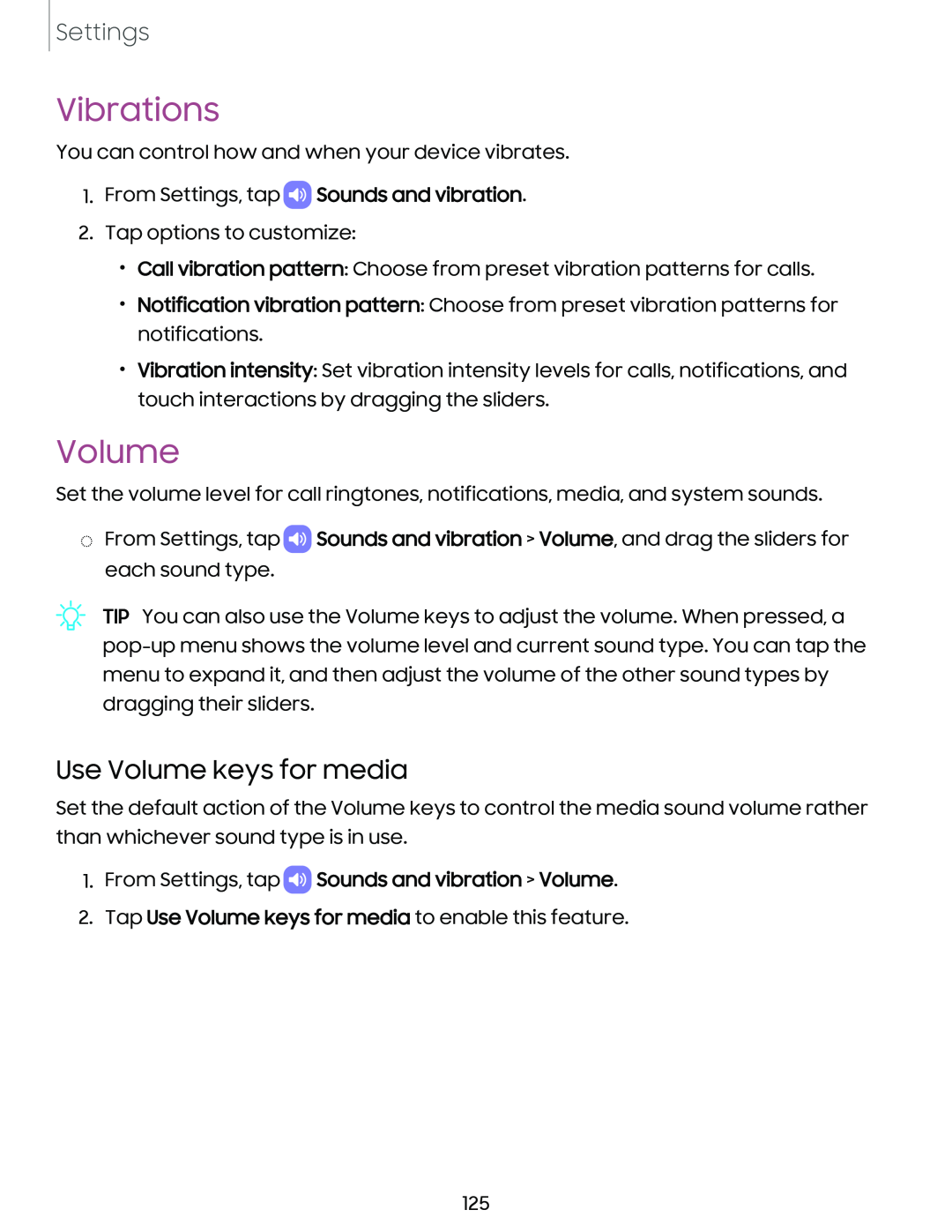 Use Volume keys for media Vibrations