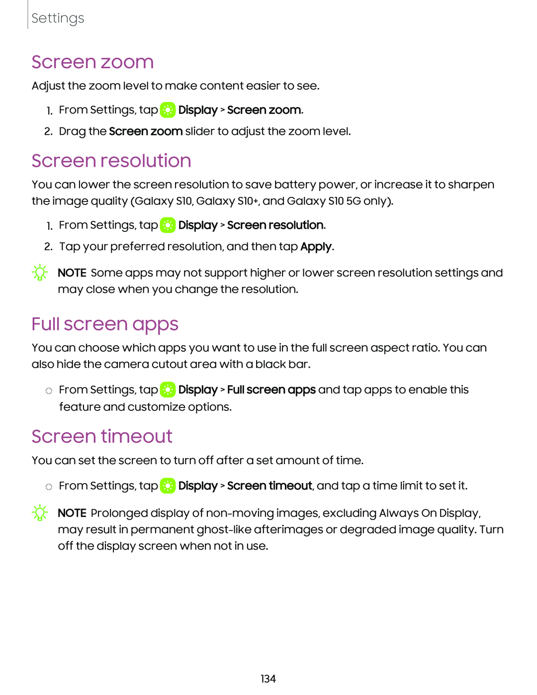 Screen zoom Screen resolution