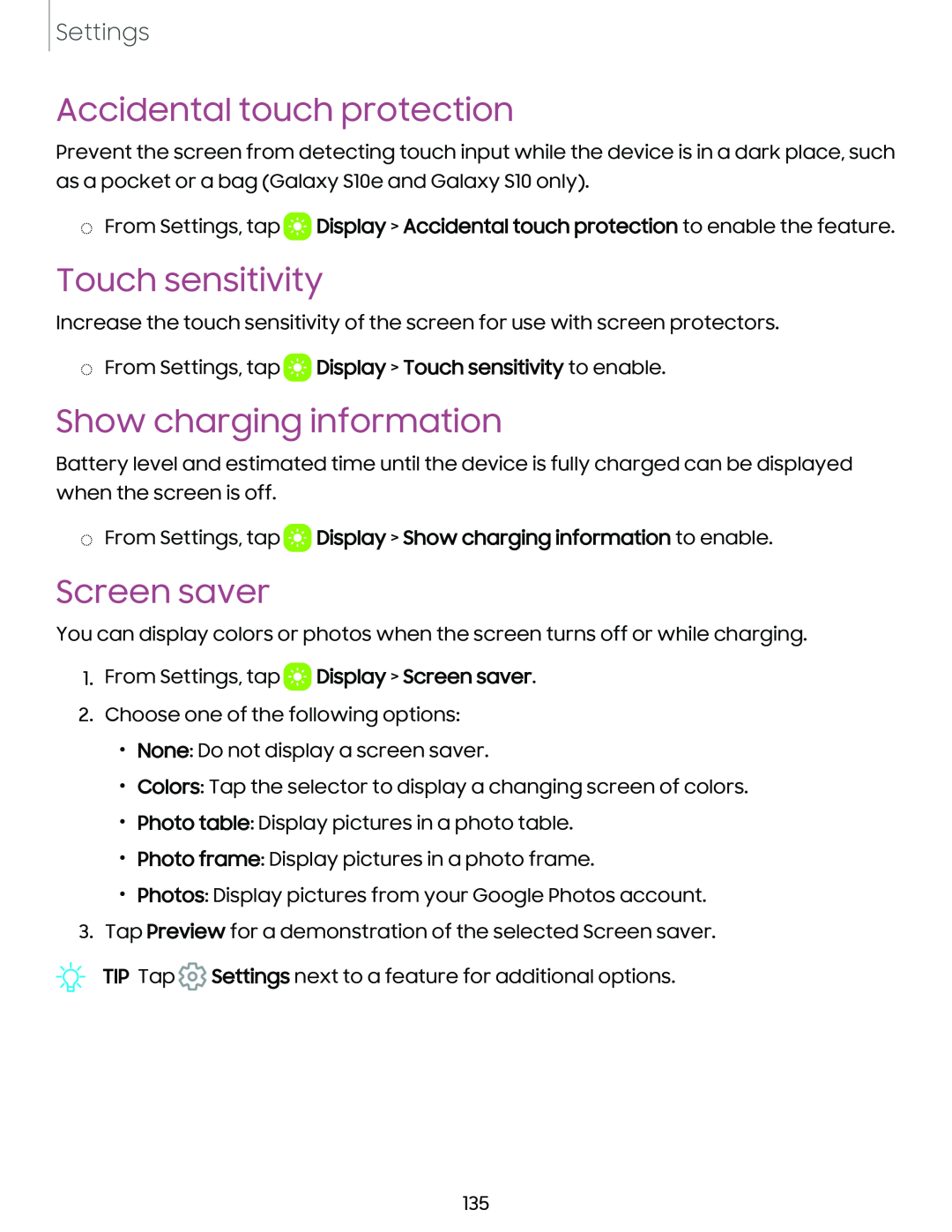 Show charging information Galaxy S10 AT&T