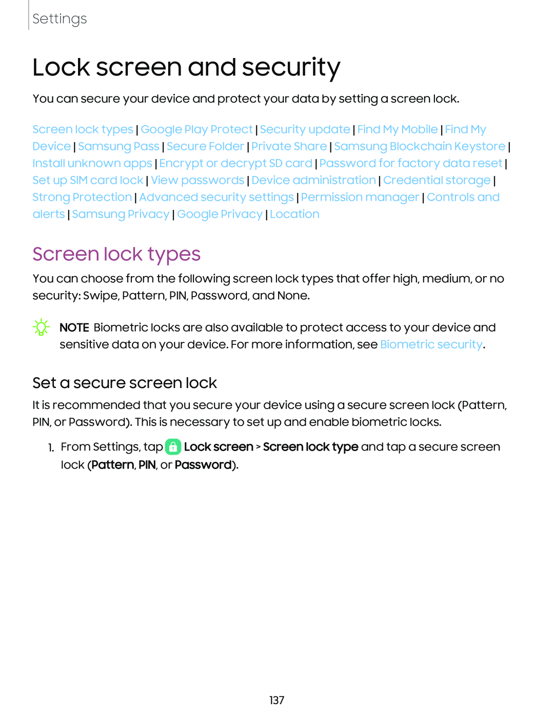 Screen lock types Galaxy S10 AT&T