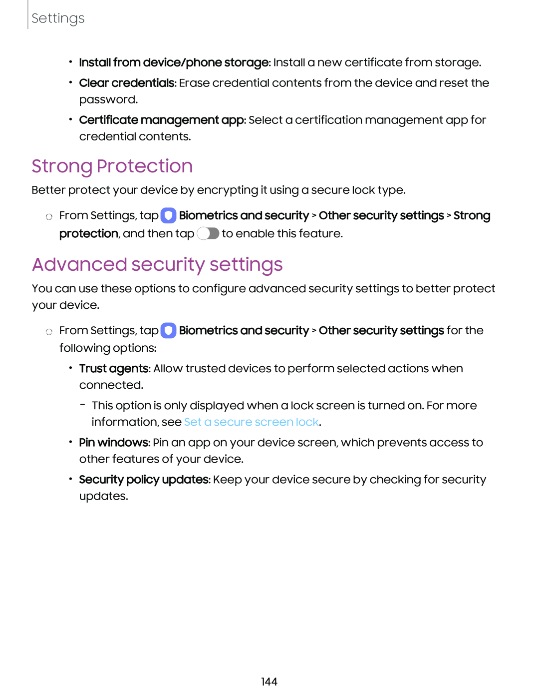 Advanced security settings Galaxy S10 AT&T