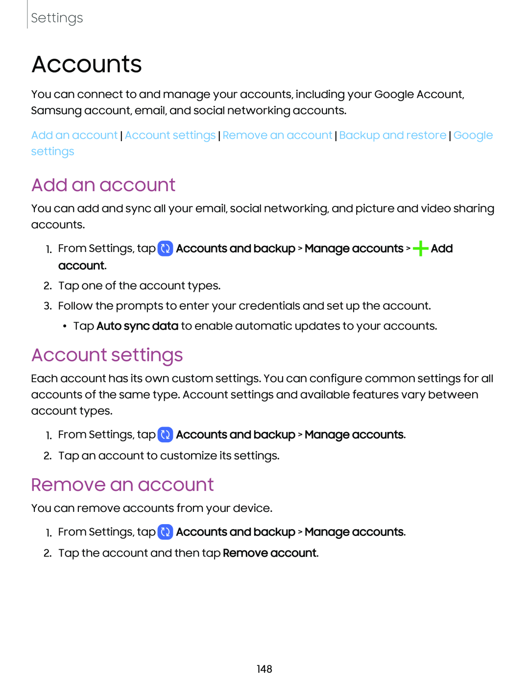 Account settings Galaxy S10 AT&T