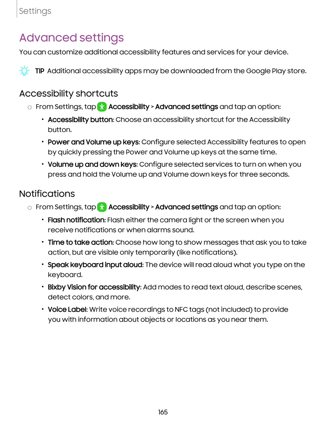 Accessibility shortcuts Galaxy S10 AT&T