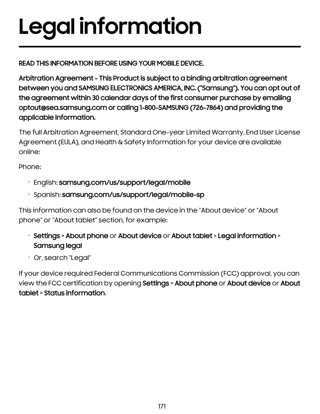 Legal information Galaxy S10 AT&T