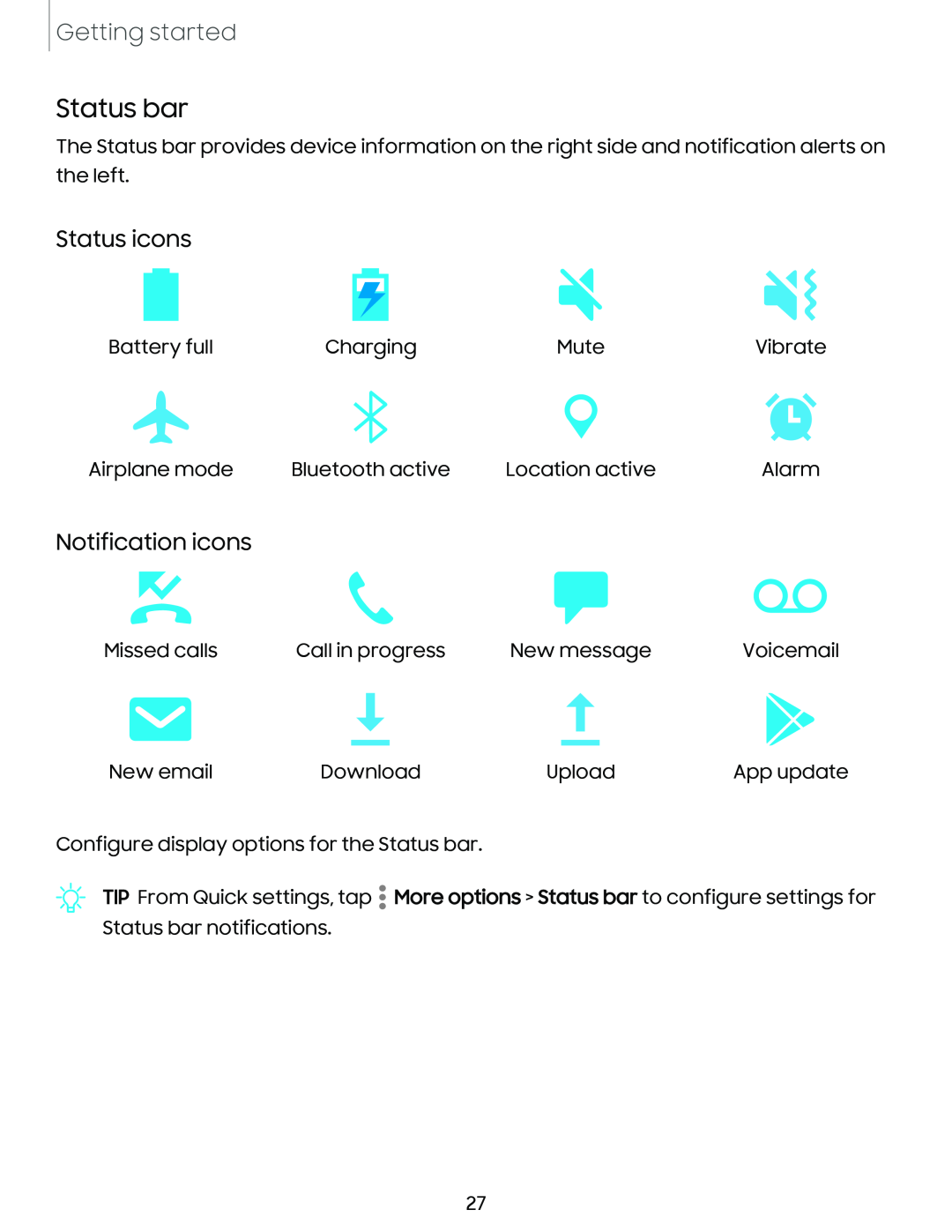 Status icons Galaxy S10 AT&T