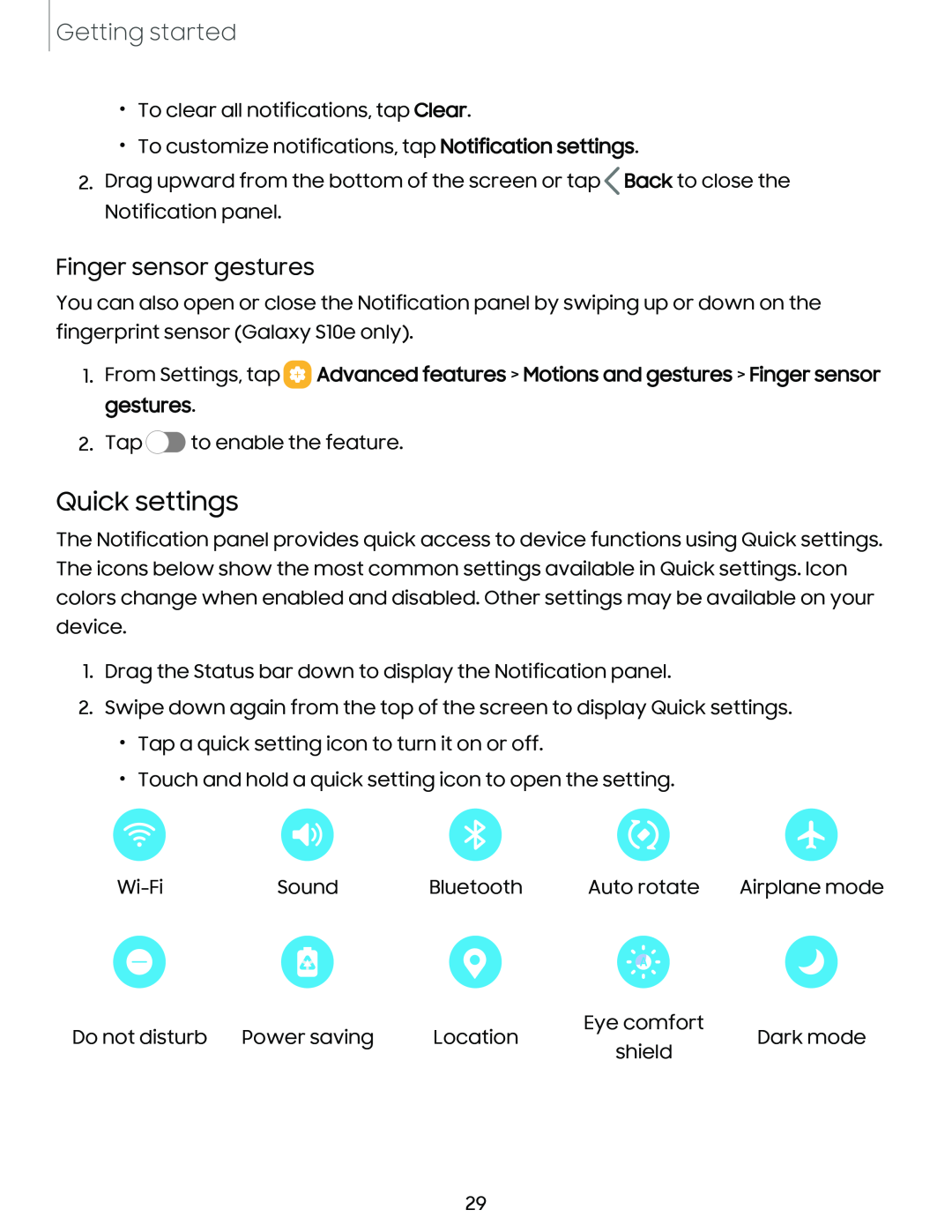 Quick settings Galaxy S10 AT&T