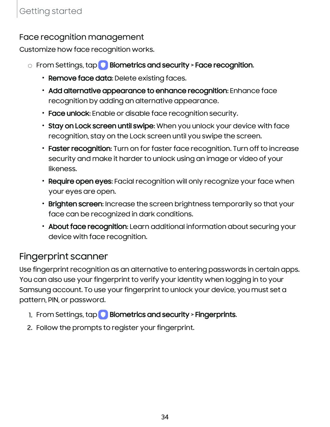 Face recognition management Galaxy S10 AT&T