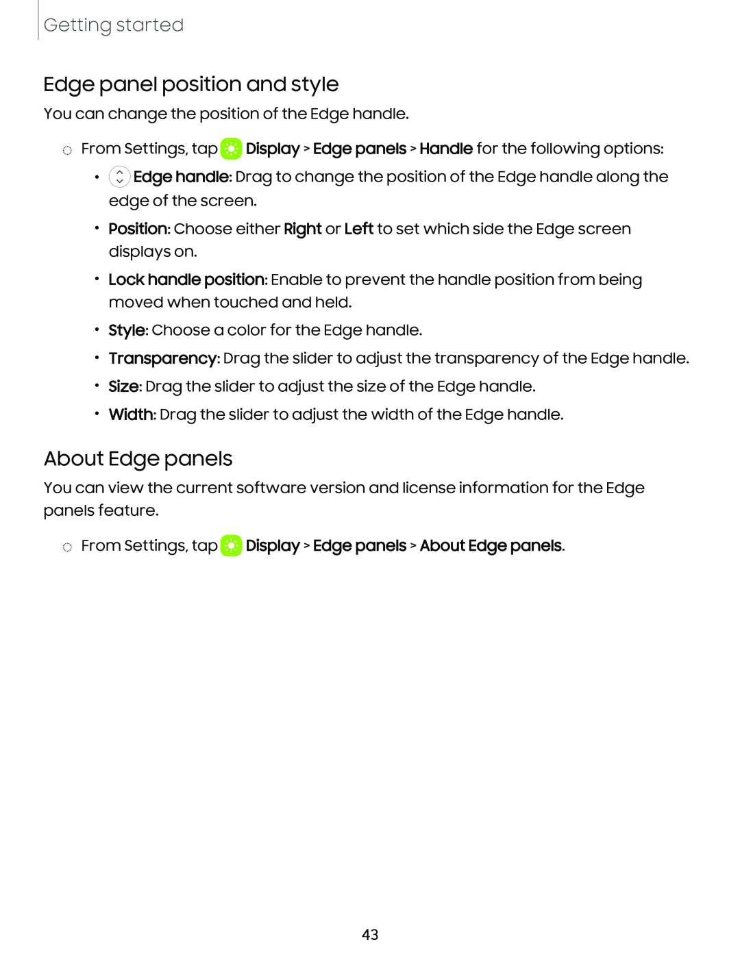 Edge panel position and style Galaxy S10 AT&T