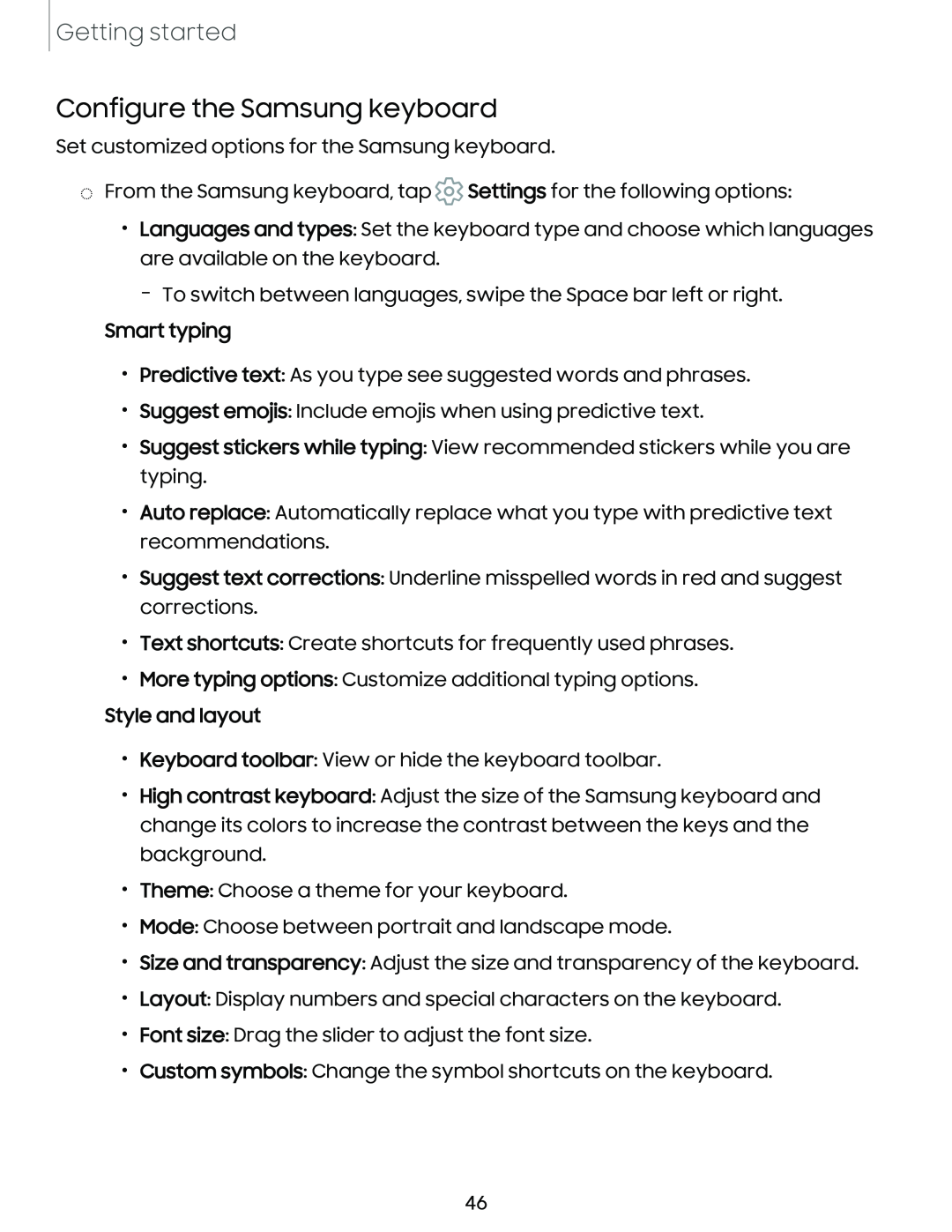 Configure the Samsung keyboard