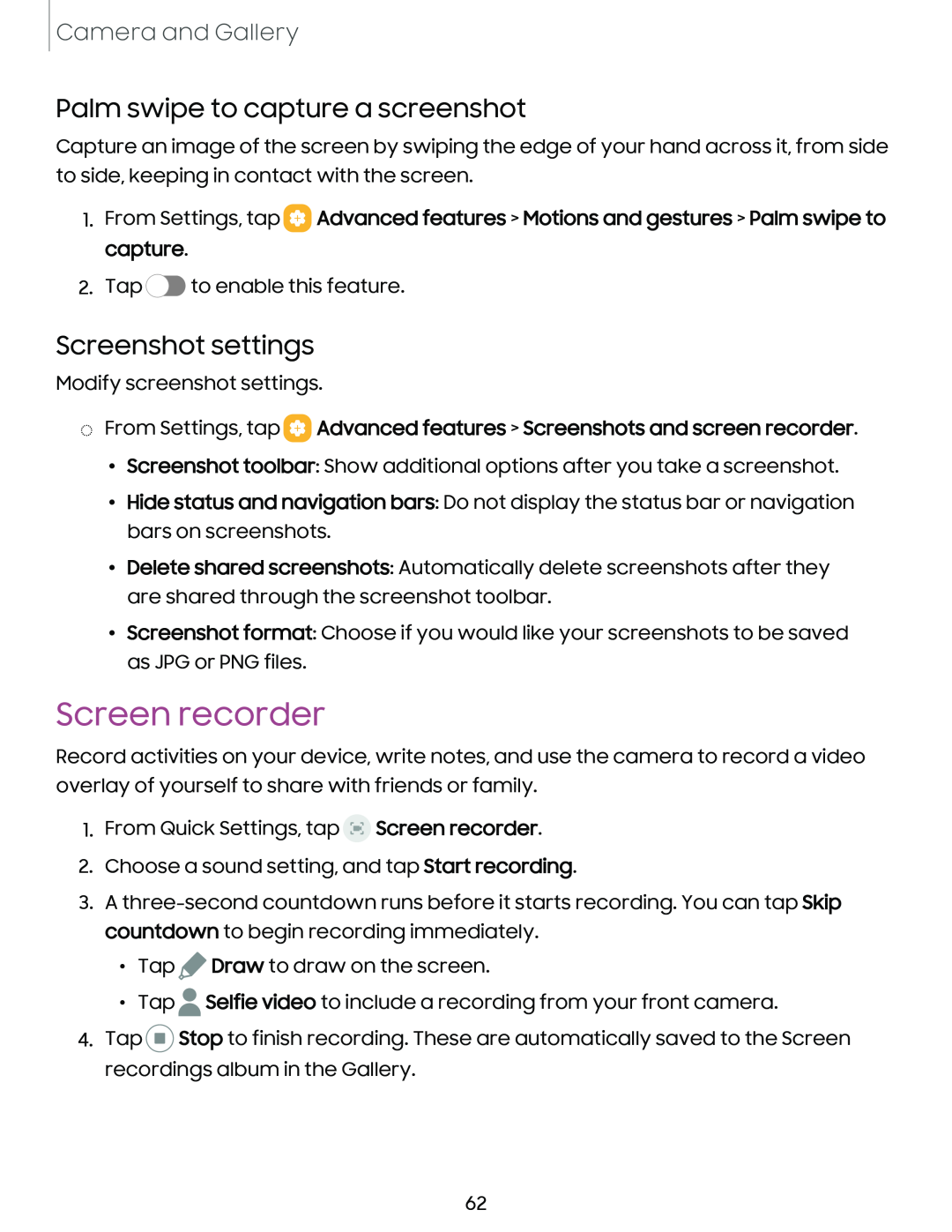 Screenshot settings Galaxy S10 AT&T