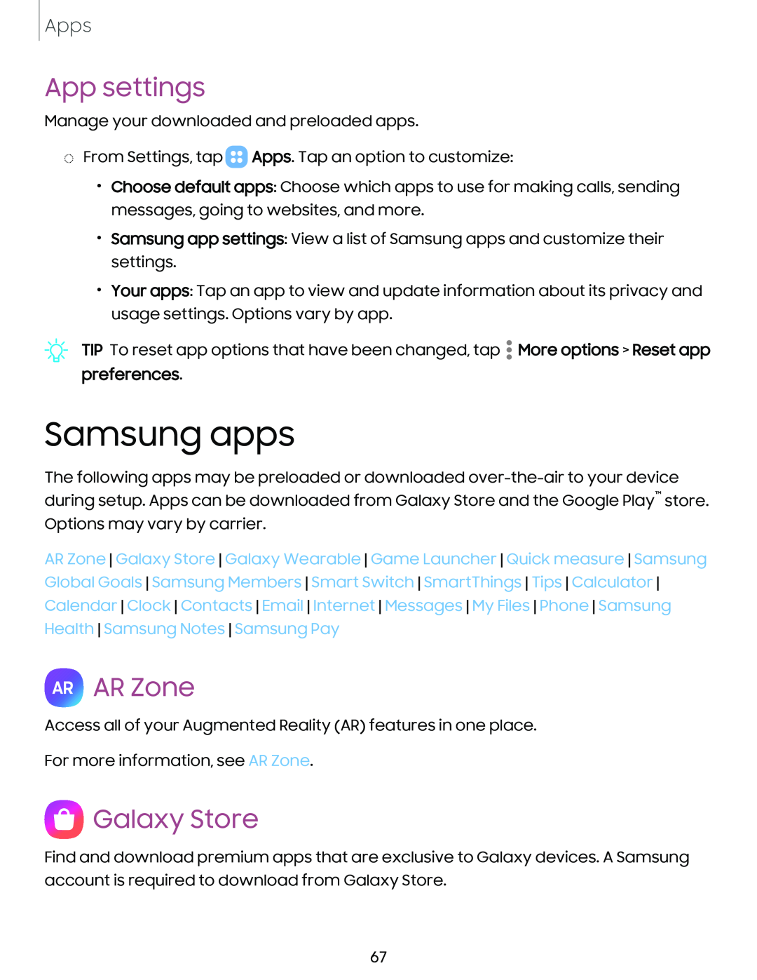 App settings Galaxy S10 AT&T