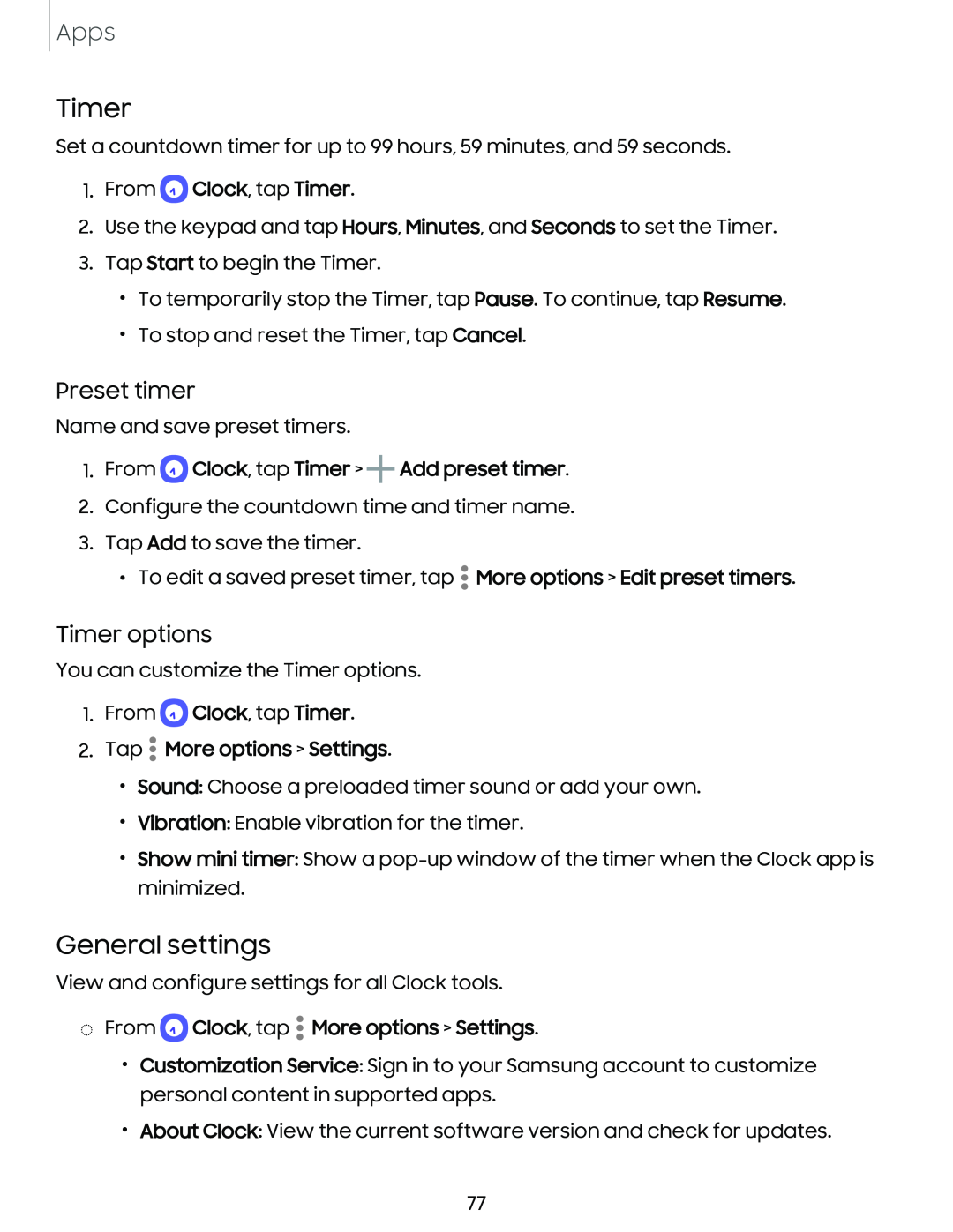 Timer options Galaxy S10 AT&T