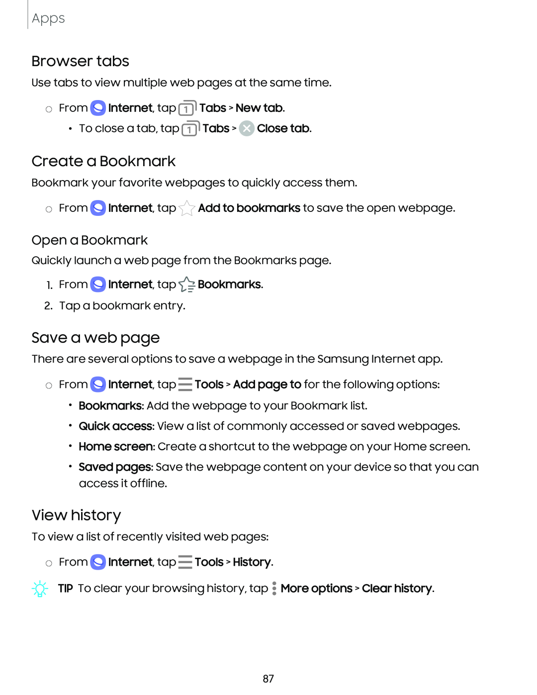 Browser tabs Galaxy S10 AT&T