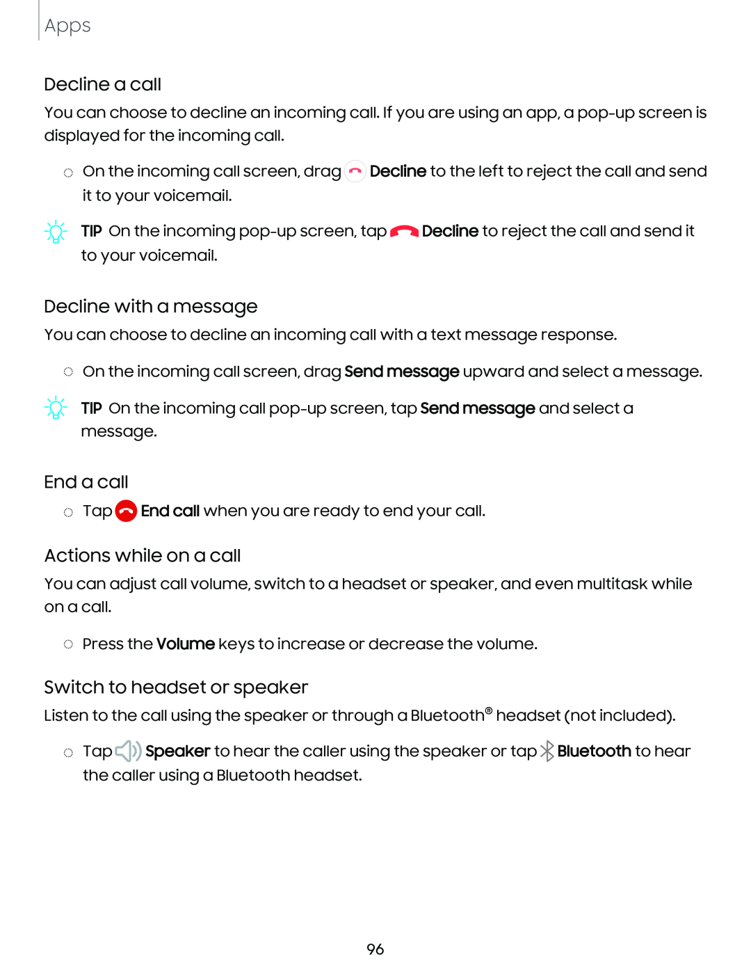 Decline with a message Galaxy S10 AT&T