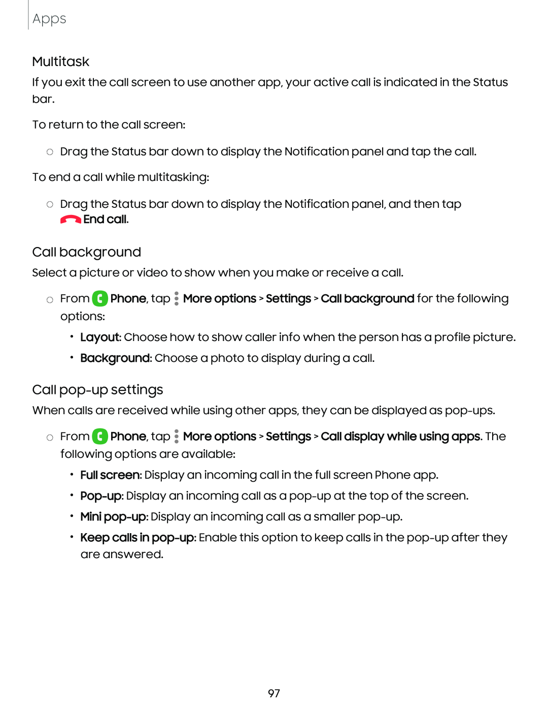 Call pop-upsettings Galaxy S10 AT&T