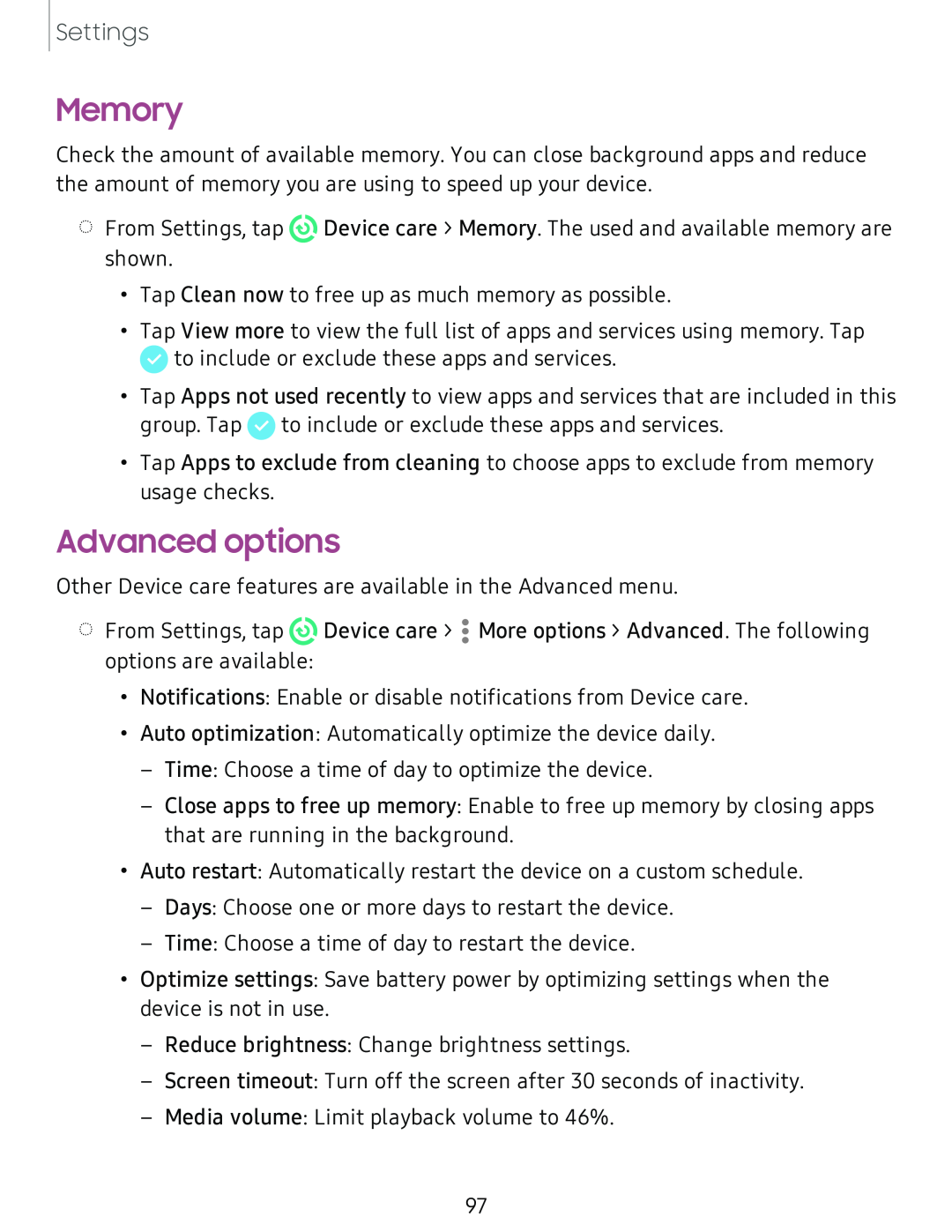 Memory Advanced options