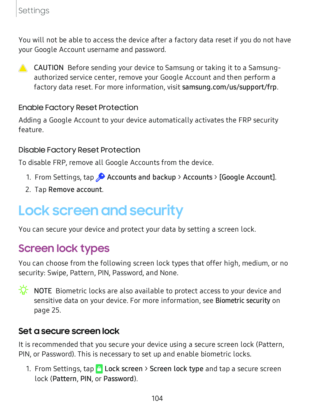 Set a secure screen lock Screen lock types