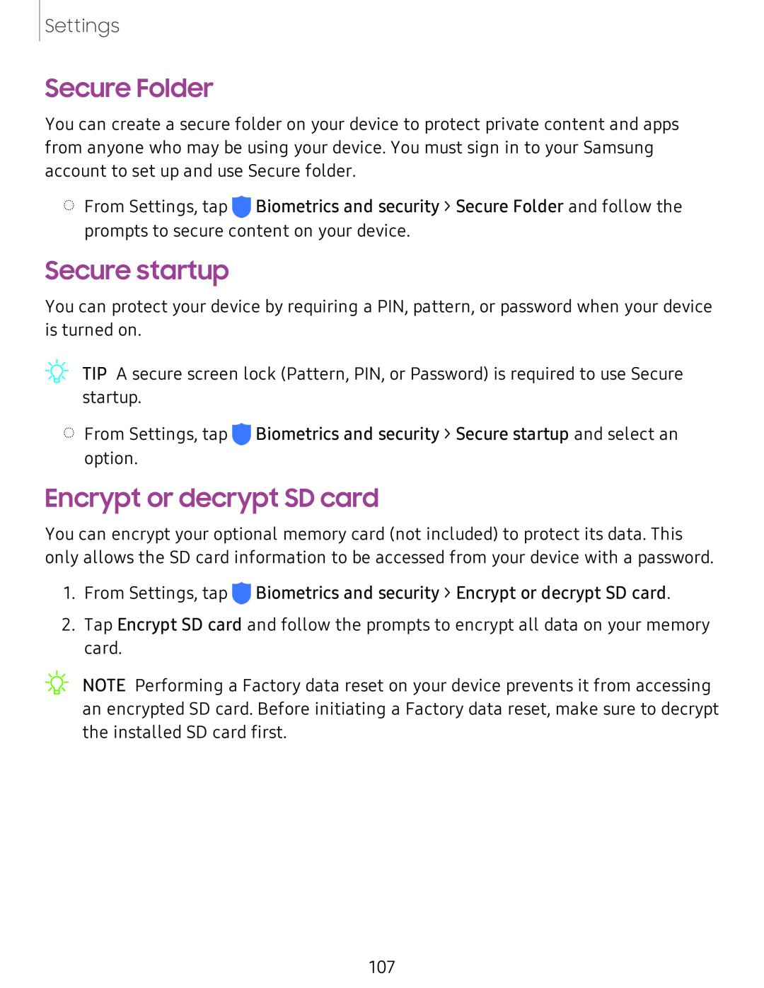 Secure Folder Secure startup