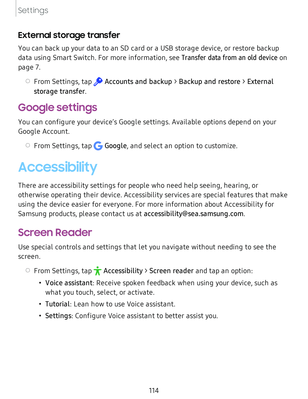 External storage transfer Google settings