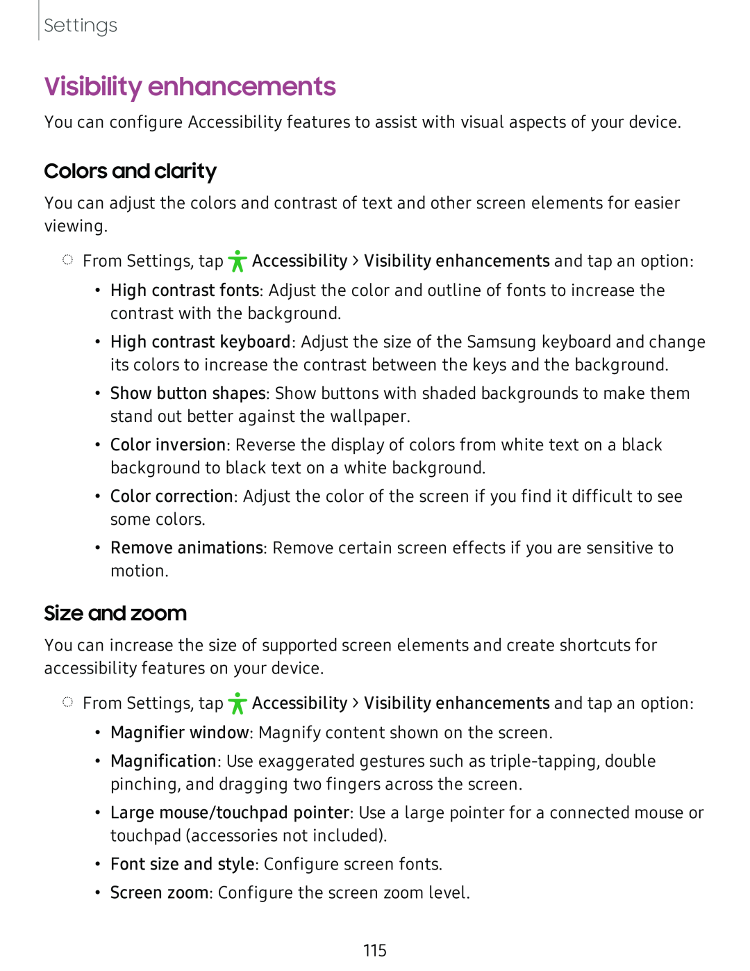 Visibility enhancements Galaxy Tab A 10.5 Verizon