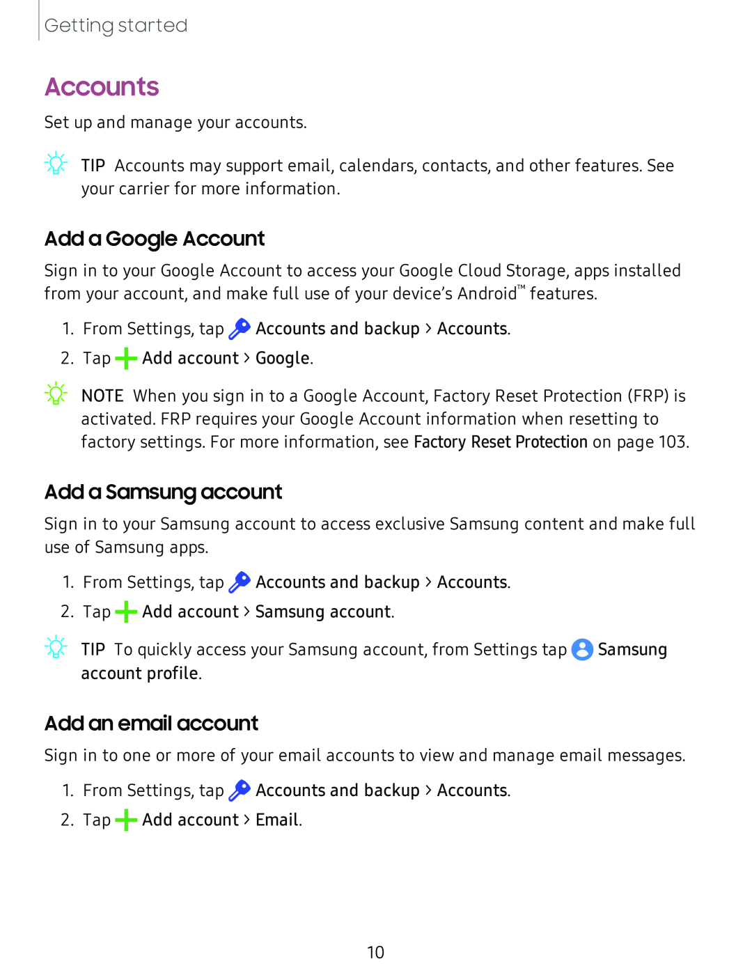 Add a Google Account Add a Samsung account