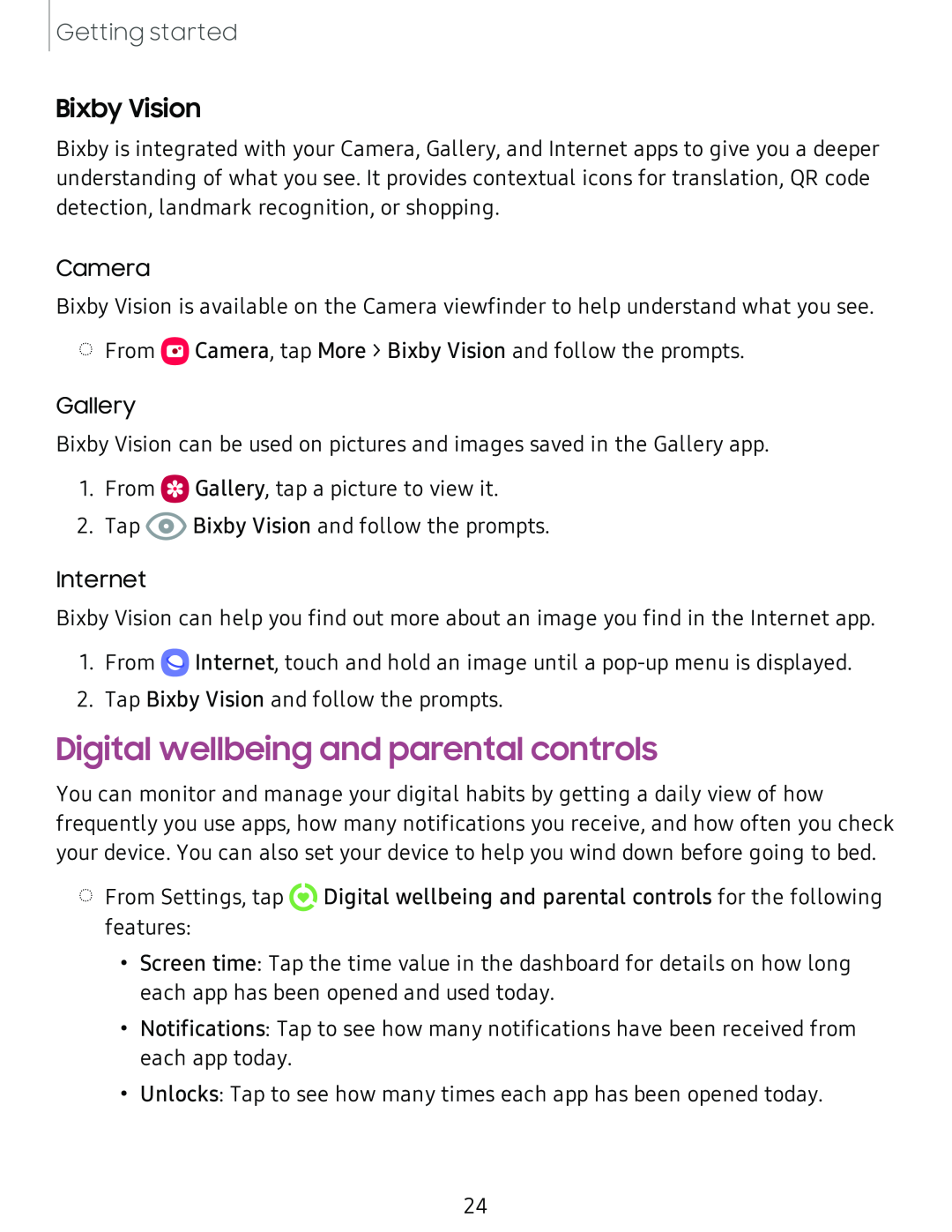 Bixby Vision Digital wellbeing and parental controls