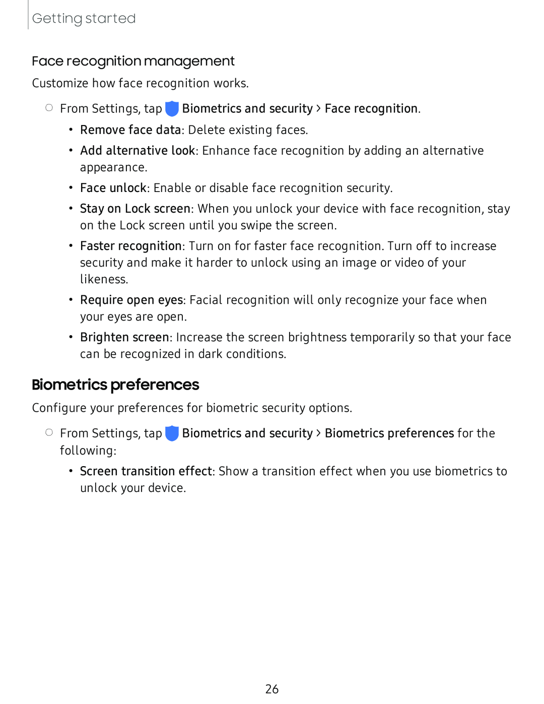 Biometrics preferences Galaxy Tab A 10.5 Verizon