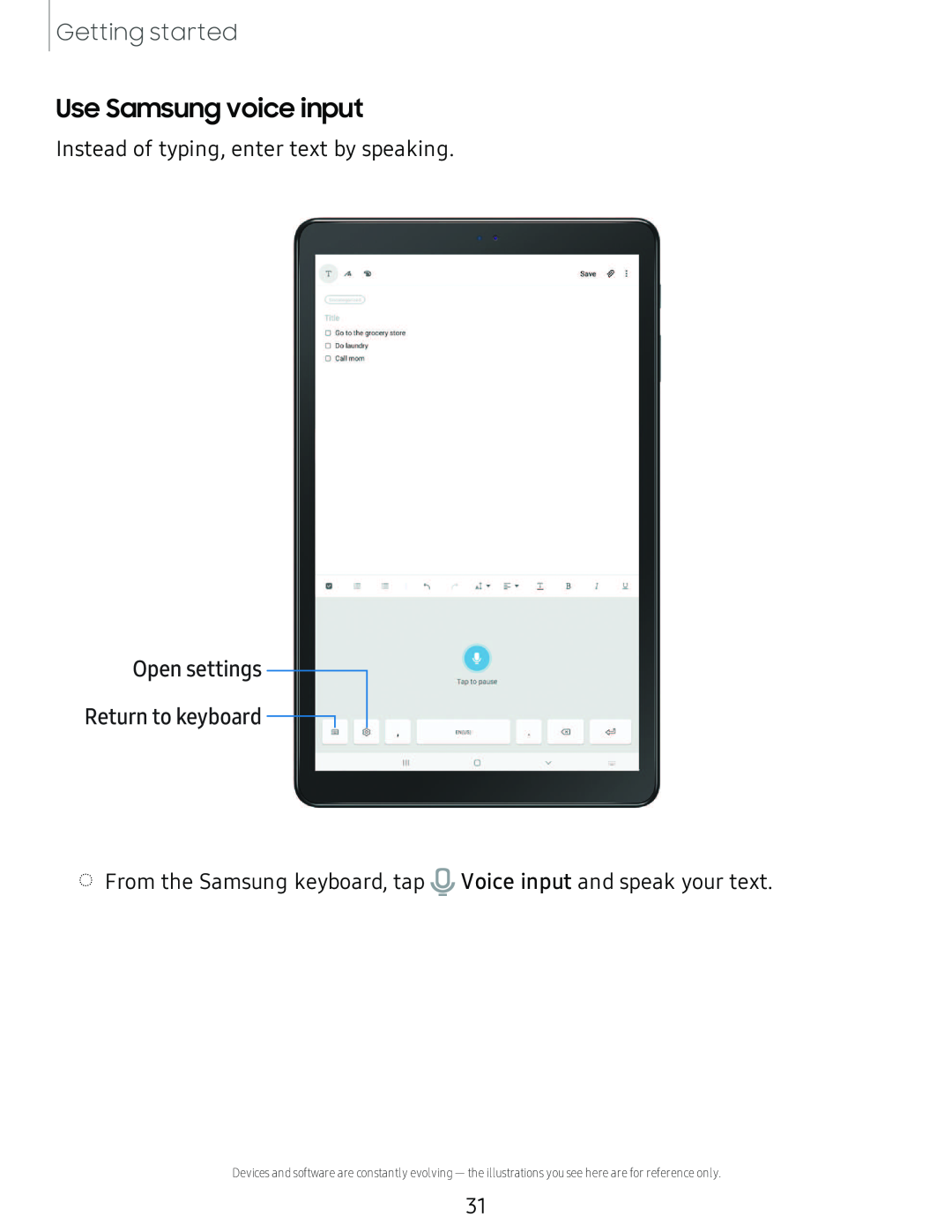 Open settings Return to keyboard