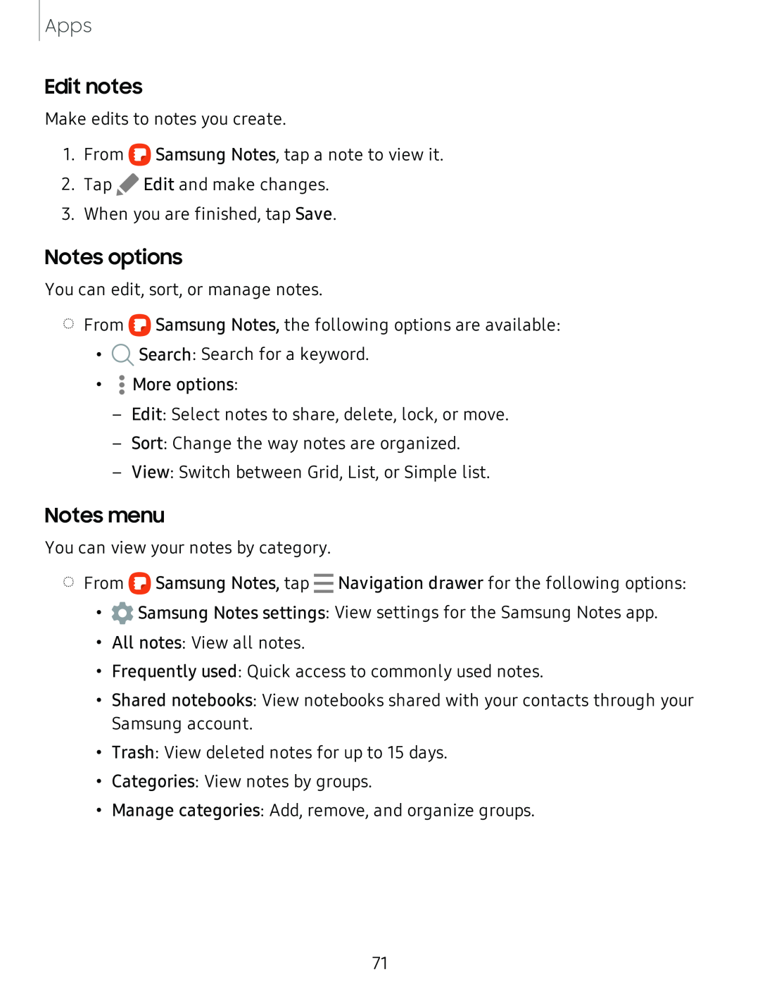 Notes menu Galaxy Tab A 10.5 Verizon