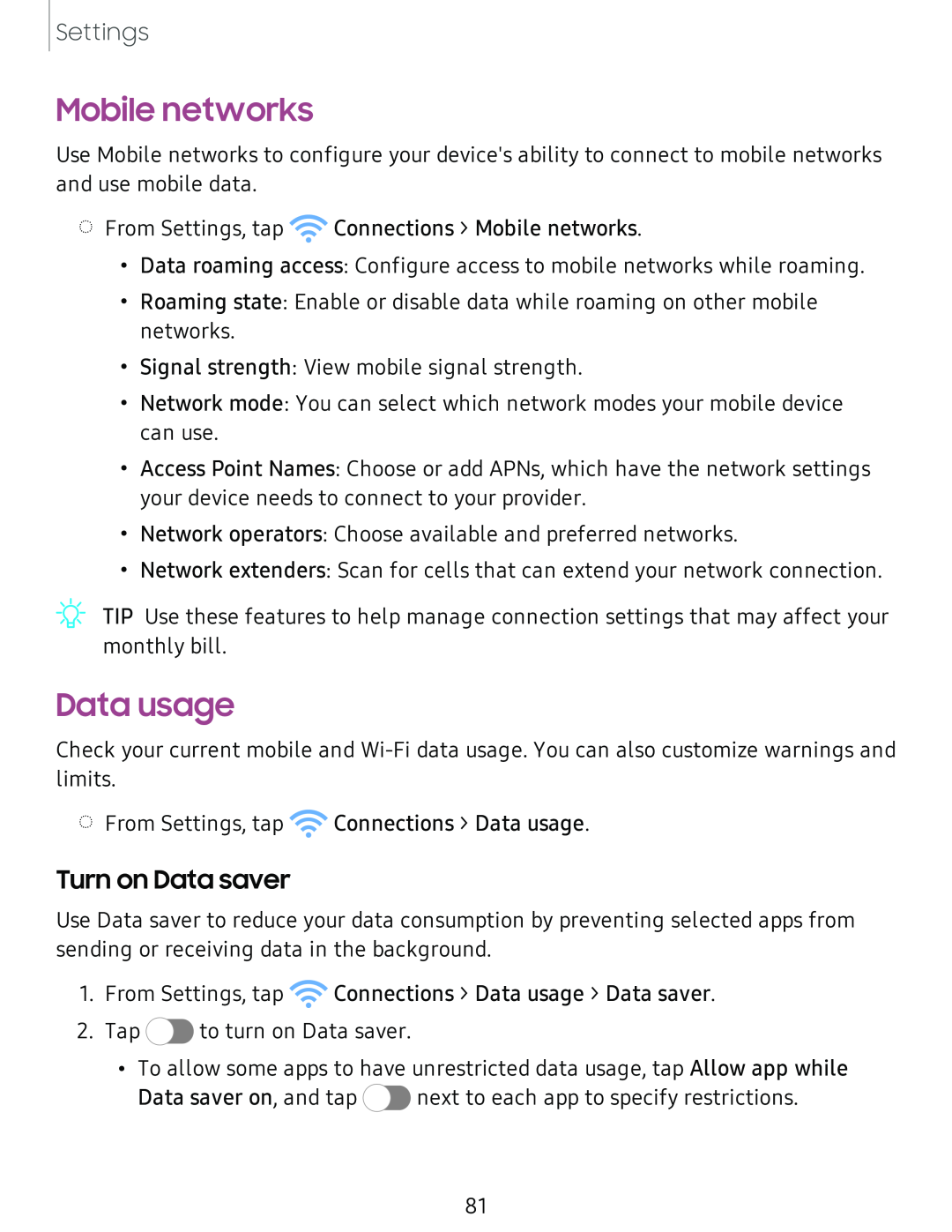 Turn on Data saver Mobile networks