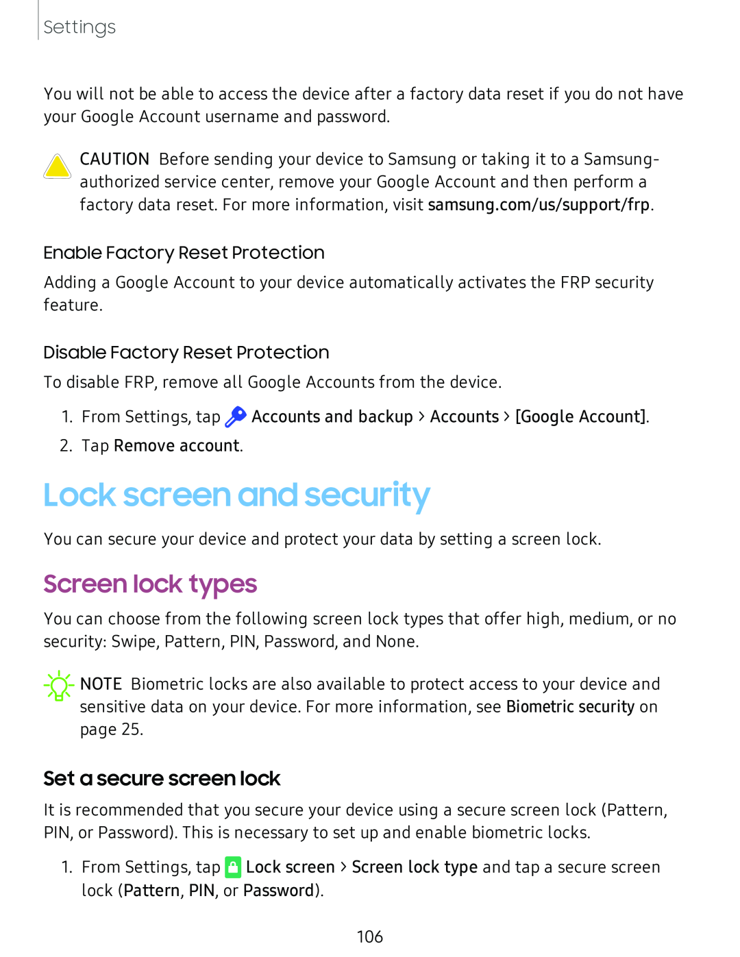 Set a secure screen lock Screen lock types