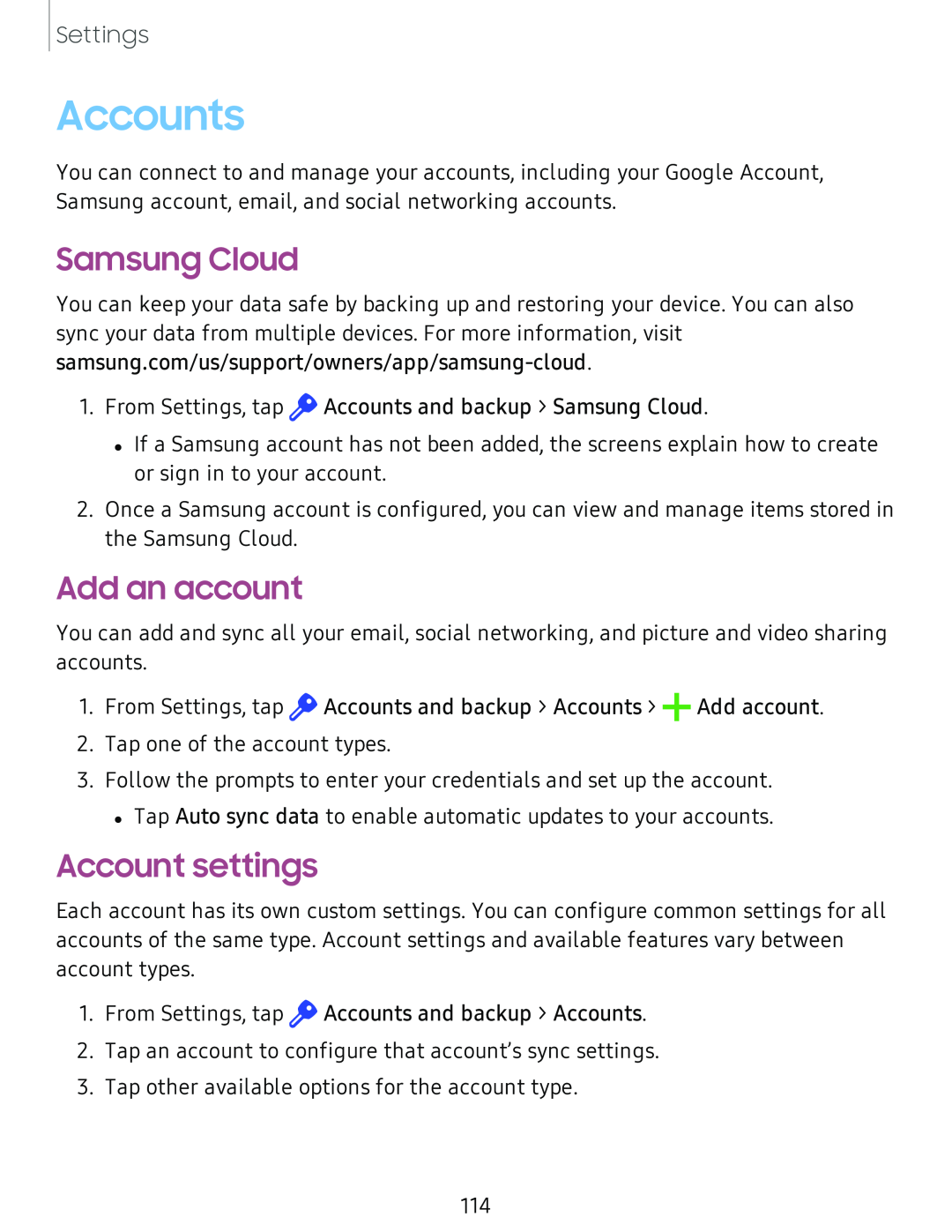 Account settings Galaxy Tab A 10.5 Sprint