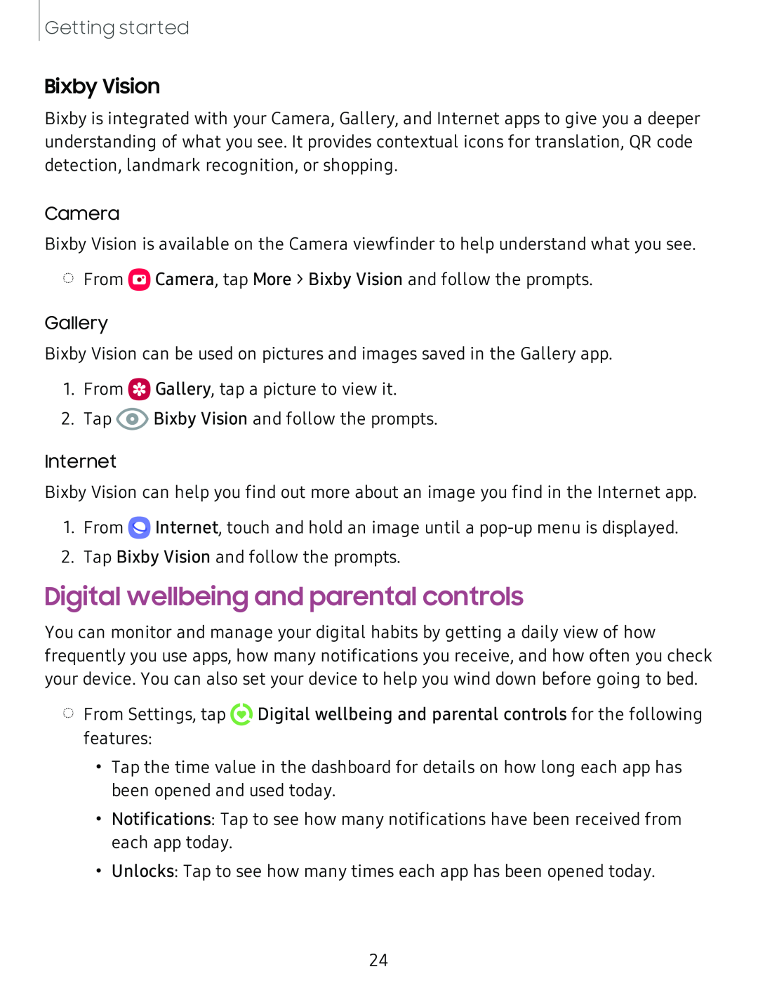 Bixby Vision Digital wellbeing and parental controls