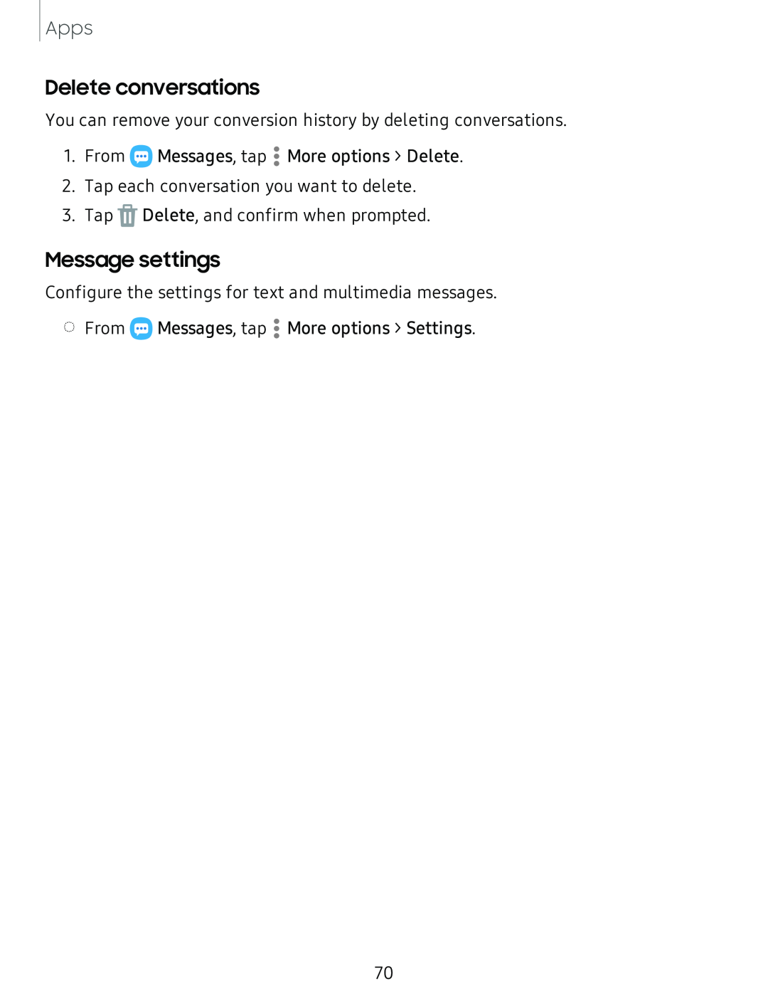 Delete conversations Message settings