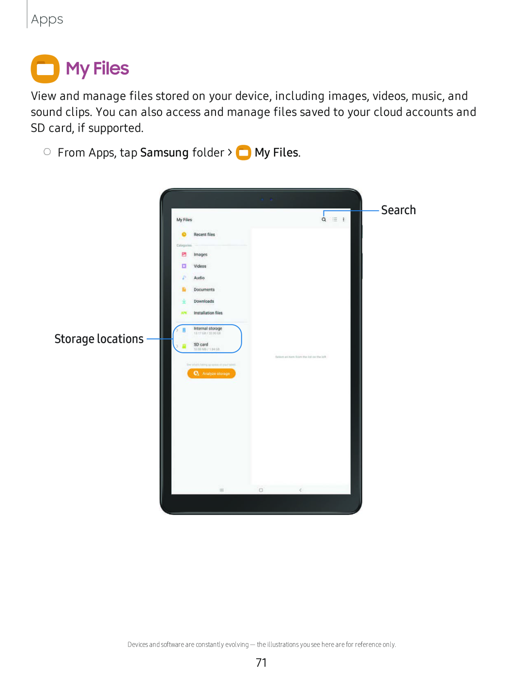 Storage locations Galaxy Tab A 10.5 Sprint