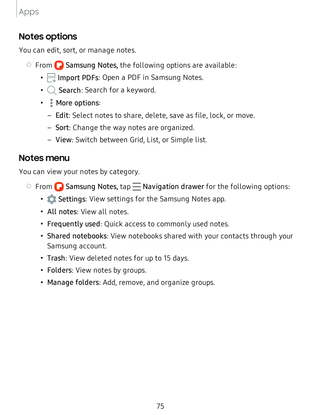 Notes menu Galaxy Tab A 10.5 Sprint