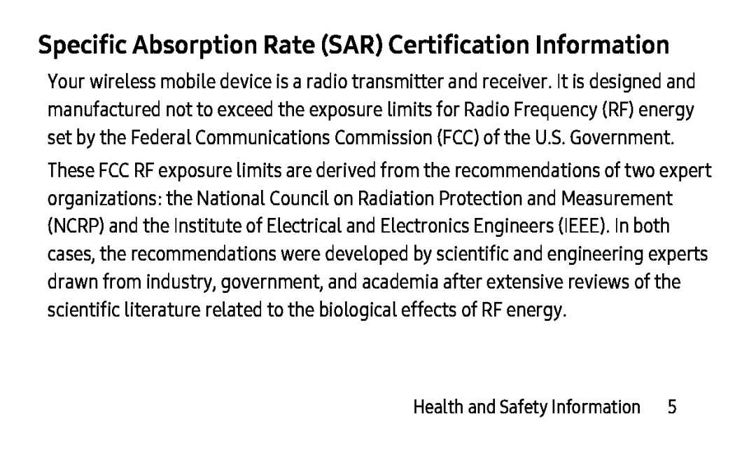 Specific Absorption Rate (SAR) Certification Information