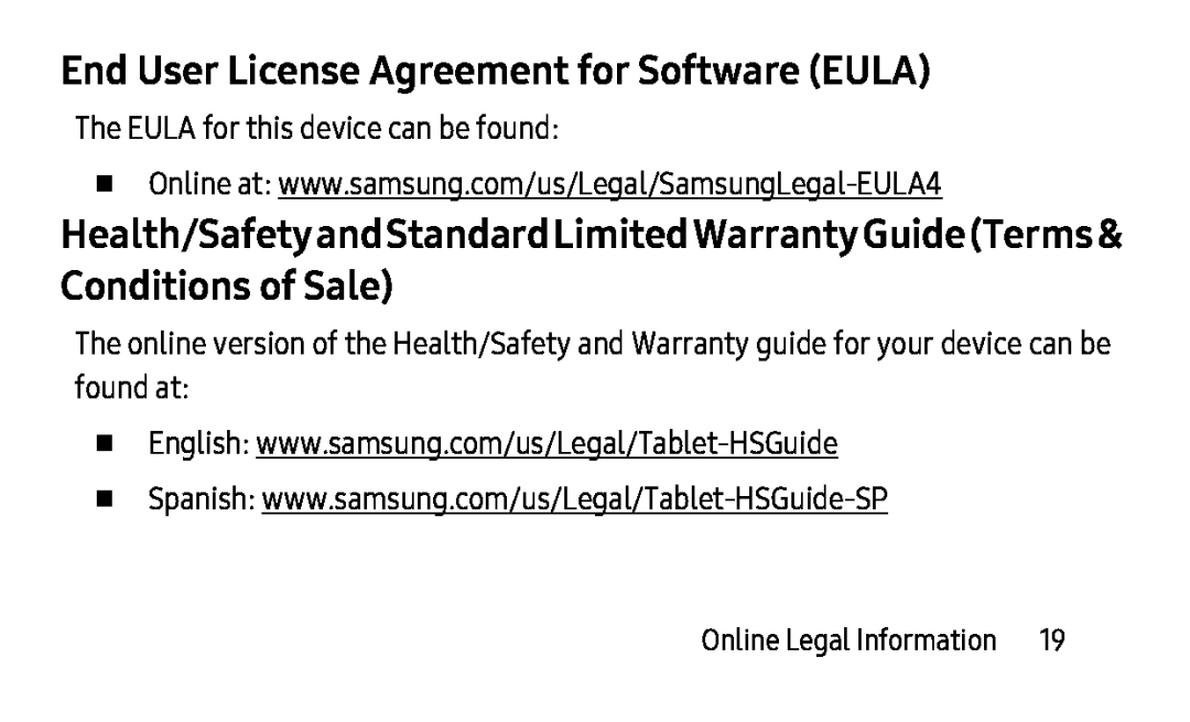 End User License Agreement for Software (EULA) Galaxy Tab A 10.5 Wi-Fi