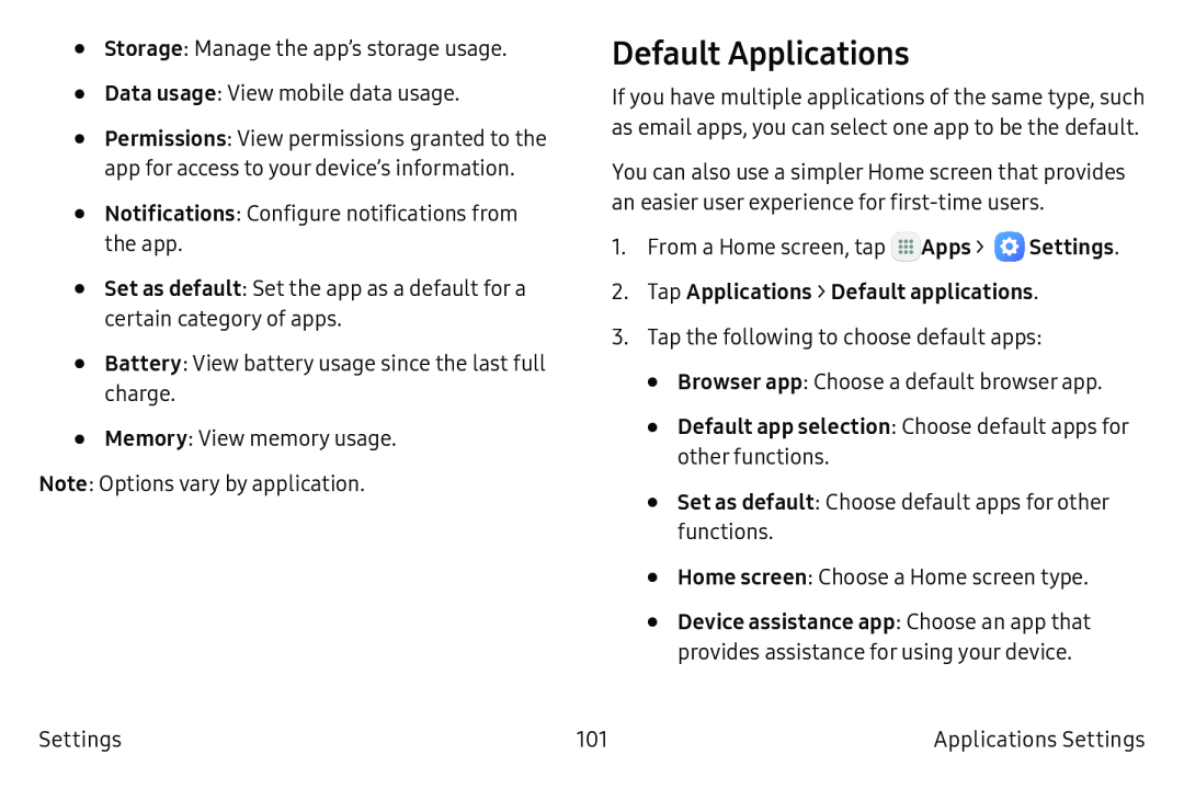 Default Applications Galaxy Tab A 10.5 Wi-Fi