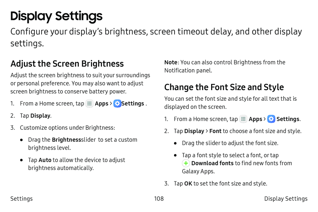 Display Settings Galaxy Tab A 10.5 Wi-Fi