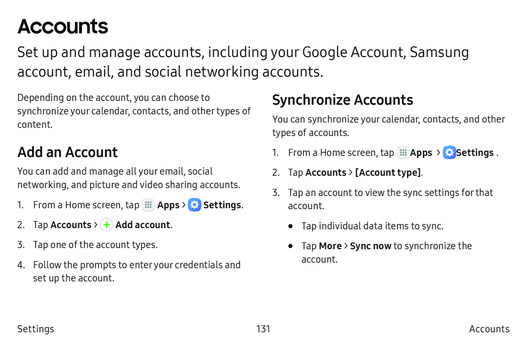 Add an Account Synchronize Accounts