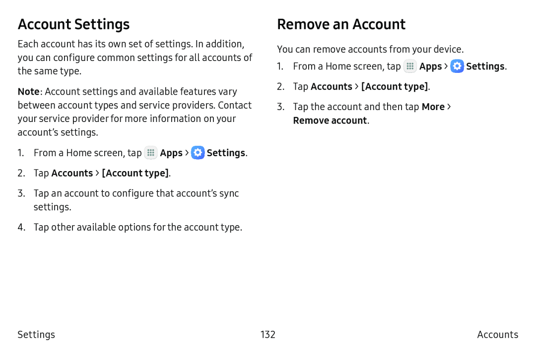 Account Settings Remove an Account