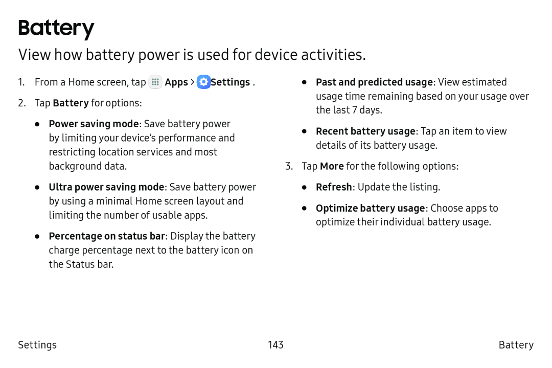 View how battery power is used for device activities Galaxy Tab A 10.5 Wi-Fi