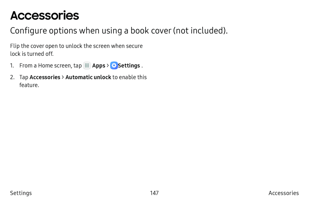 Configure options when using a book cover (not included) Accessories