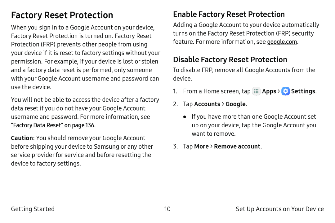 Enable Factory Reset Protection Disable Factory Reset Protection